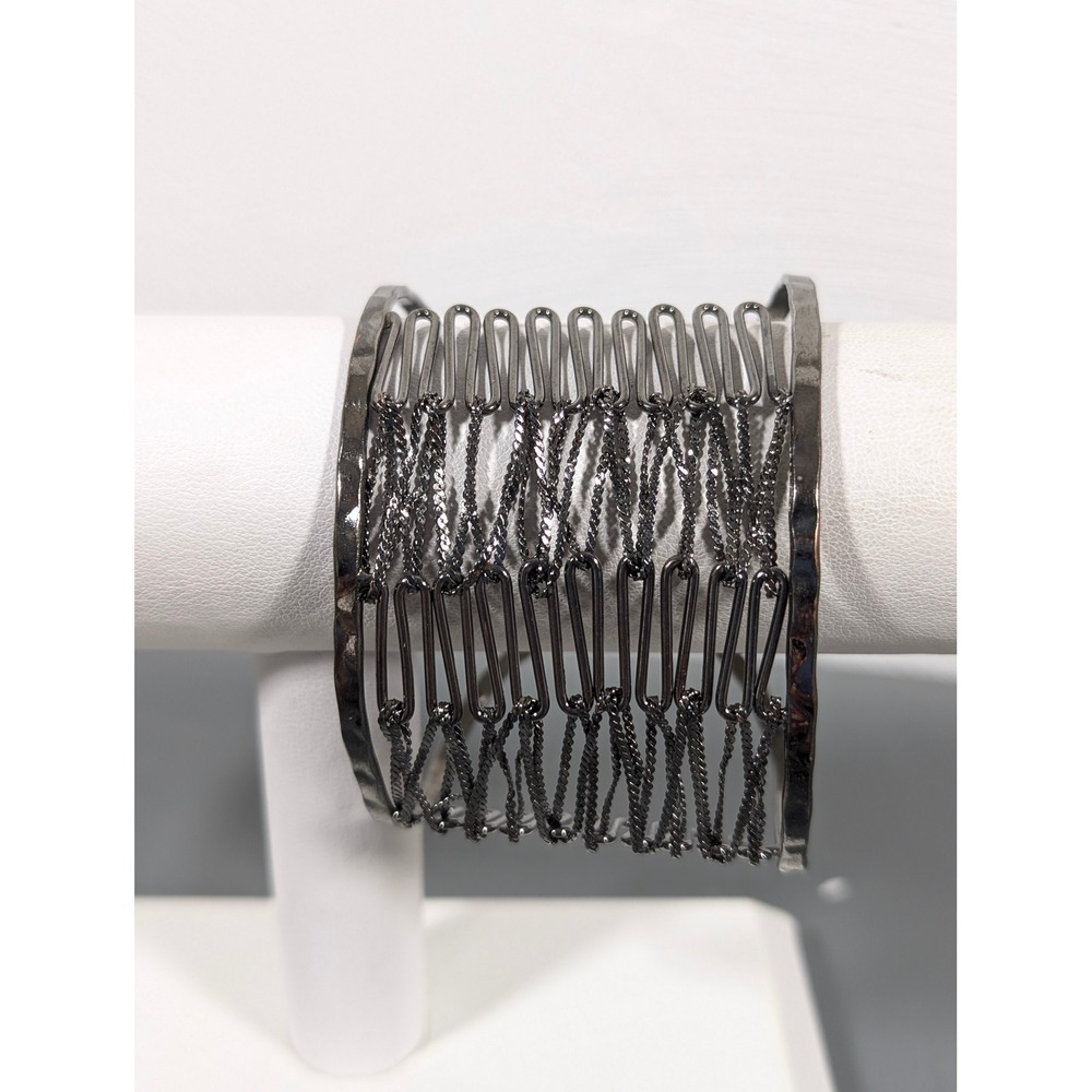 Gunmetal Gray Wide Cuff Bracelet 7‎ in Whimsigoth Gothic Openwork Dark